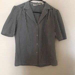 Vintage Black & White Stripped Button Down Blouse